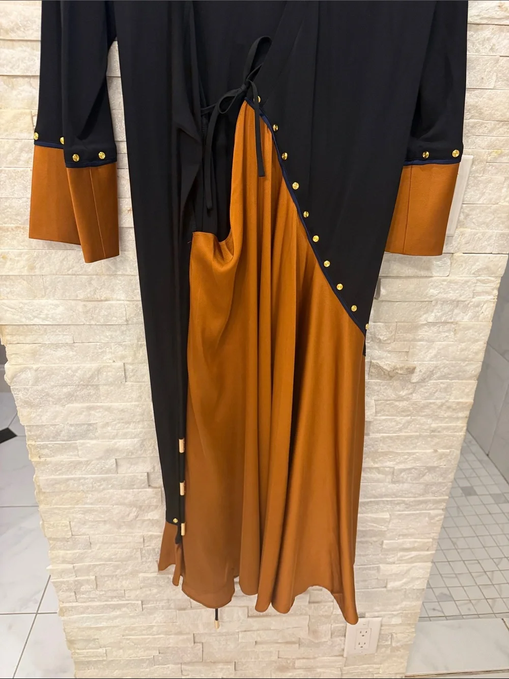 Tory Burch Black and Rust Wrap Maxi Dress